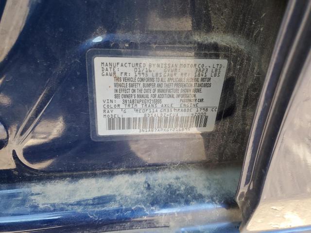 3N1AB7APXGY216895 - 2016 NISSAN SENTRA S BLUE photo 12