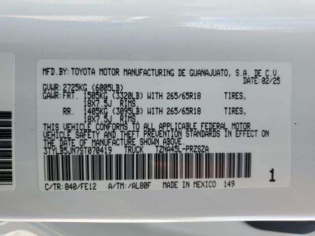 3TYLB5JN7ST070419 - 2025 TOYOTA TACOMA DOUBLE CAB أبيض صورة 12