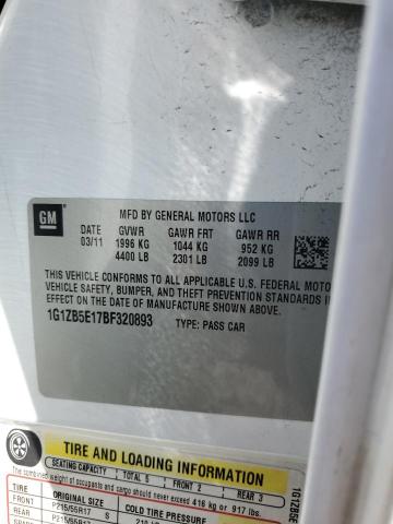 1G1ZB5E17BF320893 - 2011 CHEVROLET MALIBU LS Ağ foto 12