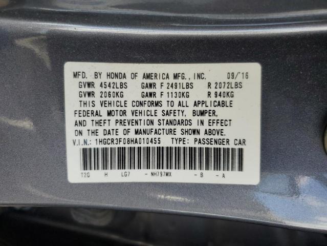 1HGCR3F08HA010455 - 2017 HONDA ACCORD EXL GRAY photo 12
