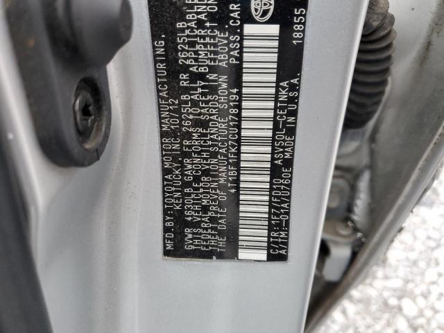 4T1BF1FK7CU178194 - 2012 TOYOTA CAMRY BASE SILVER photo 12