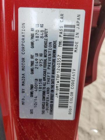 JM1BM1W78F1240357 - 2015 MAZDA 3 GRAND TOURING RED photo 12