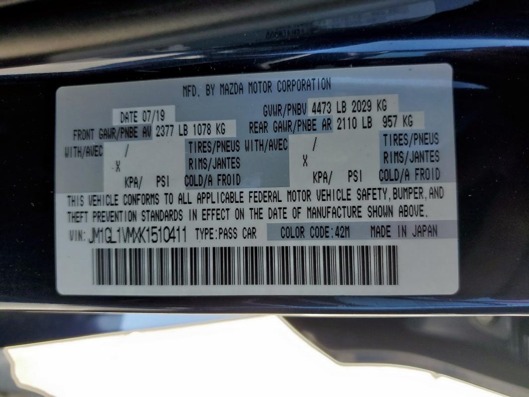 JM1GL1VMXK1510411 - 2019 MAZDA 6 TOURING ლურჯი ფოტო 12