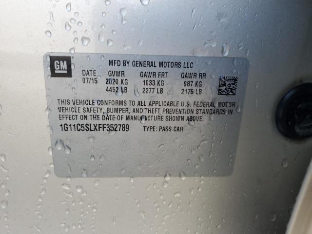 1G11C5SLXFF352789 - 2015 CHEVROLET MALIBU 1LT SILVER photo 13