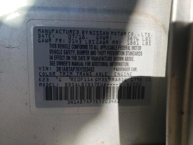 3N1AB7AP7KY203482 - 2019 NISSAN SENTRA S Silber Foto 12