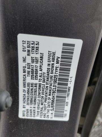 5J6RM4H78CL019025 - 2012 HONDA CR-V EXL BROWN photo 14