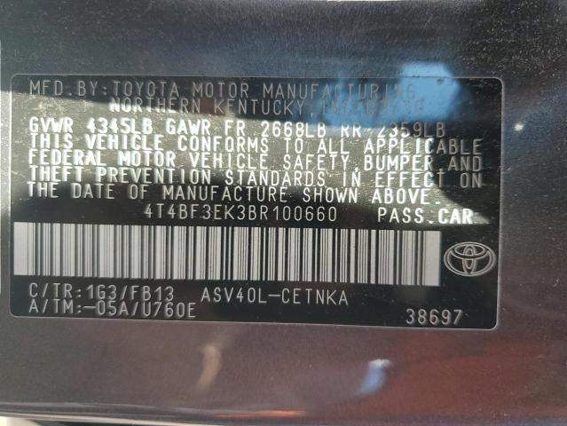 4T4BF3EK3BR100660 - 2011 TOYOTA CAMRY BASE رمادي صورة 13