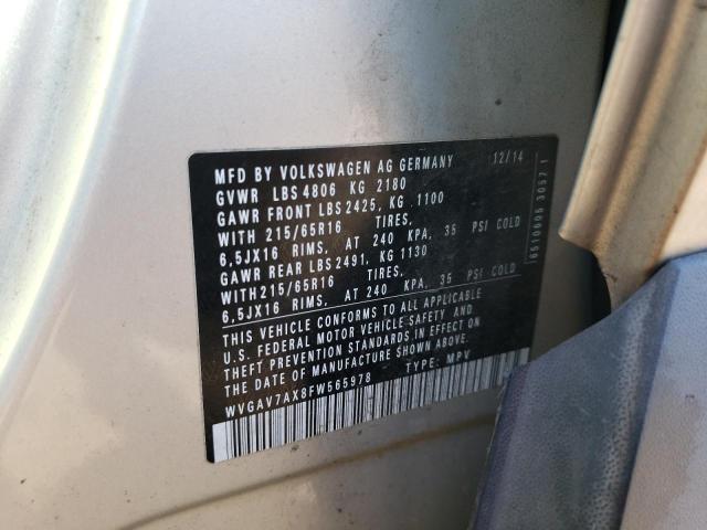 WVGAV7AX8FW565978 - 2015 VOLKSWAGEN TIGUAN S SILVER photo 13