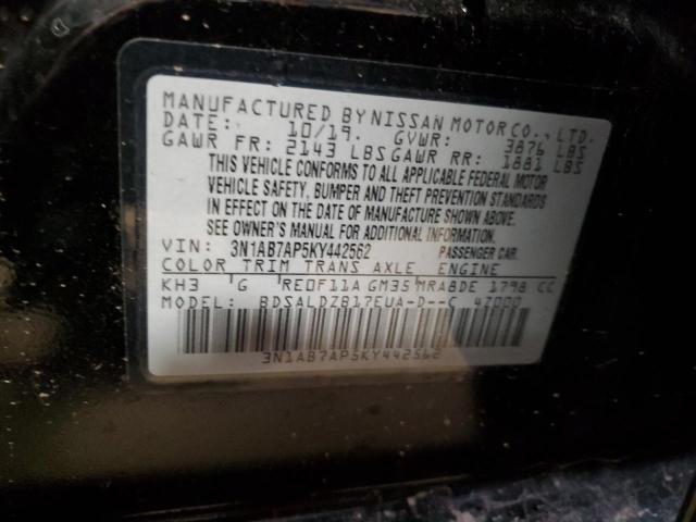 3N1AB7AP5KY442562 - 2019 NISSAN SENTRA S შავი ფოტო 13