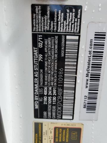 WDDKJ7CB4BF110986 - 2011 MERCEDES-BENZ E 550 WHITE photo 13