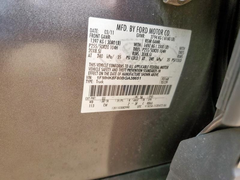 1FMHK8F80BGA38651 - 2011 FORD EXPLORER LIMITED Күміс фото 13