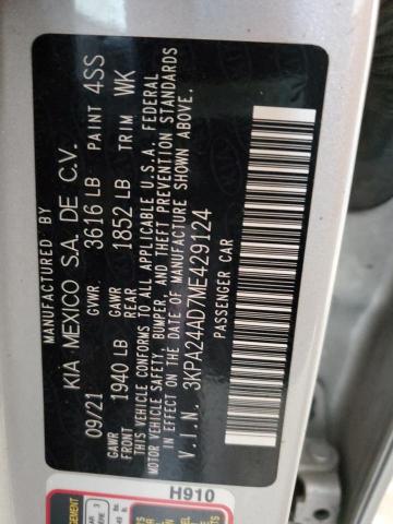 3KPA24AD7ME429124 - 2021 KIA RIO LX SILVER photo 12
