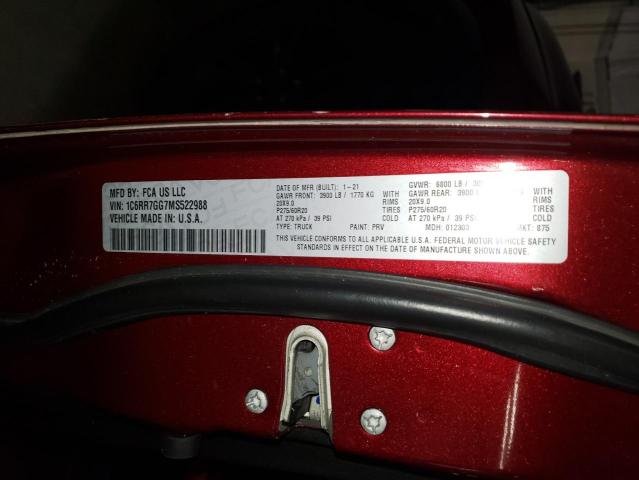 1C6RR7GG7MS522988 - 2021 RAM 1500 CLASS SLT Bordo fotoğraf 12