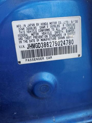 JHMGD38627S024780 - 2007 HONDA FIT S BLUE photo 12