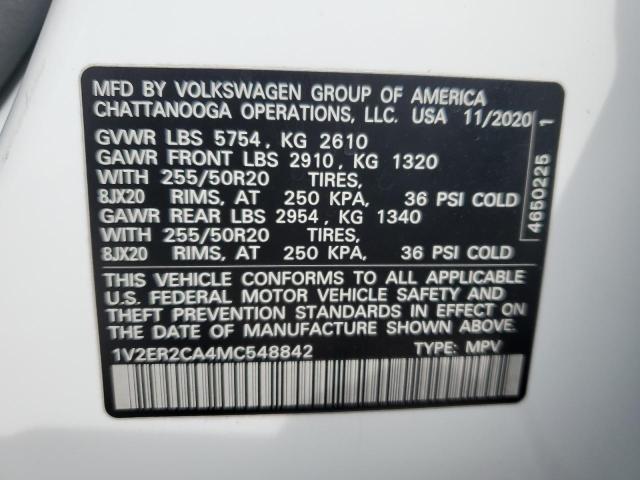 1V2ER2CA4MC548842 - 2021 VOLKSWAGEN ATLAS SEL WHITE photo 13