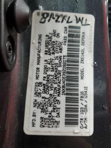 1NXBU40E39Z092075 - 2009 TOYOTA COROLLA BASE Сірий фото 12
