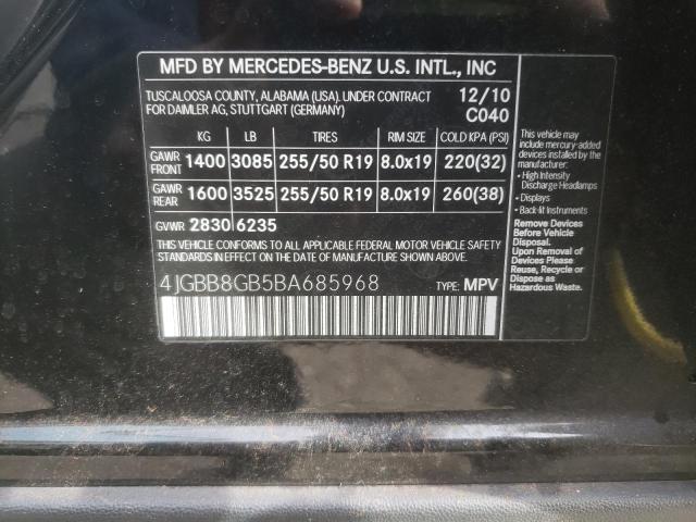 4JGBB8GB5BA685968 - 2011 MERCEDES-BENZ ML 350 4MATIC BLACK photo 14