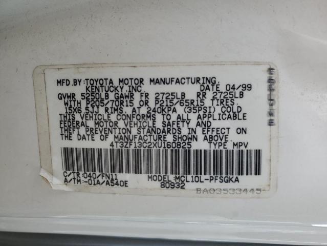 4T3ZF13C2XU160825 - 1999 TOYOTA SIENNA LE თეთრი ფოტო 13