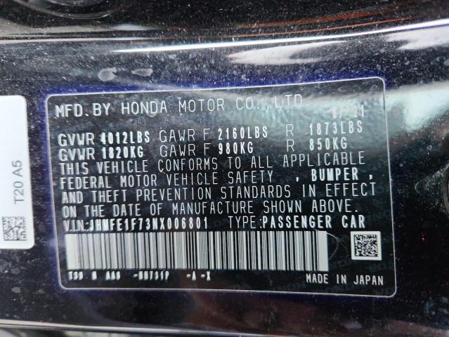 JHMFE1F73NX006801 - 2022 HONDA CIVIC EX BLACK photo 12