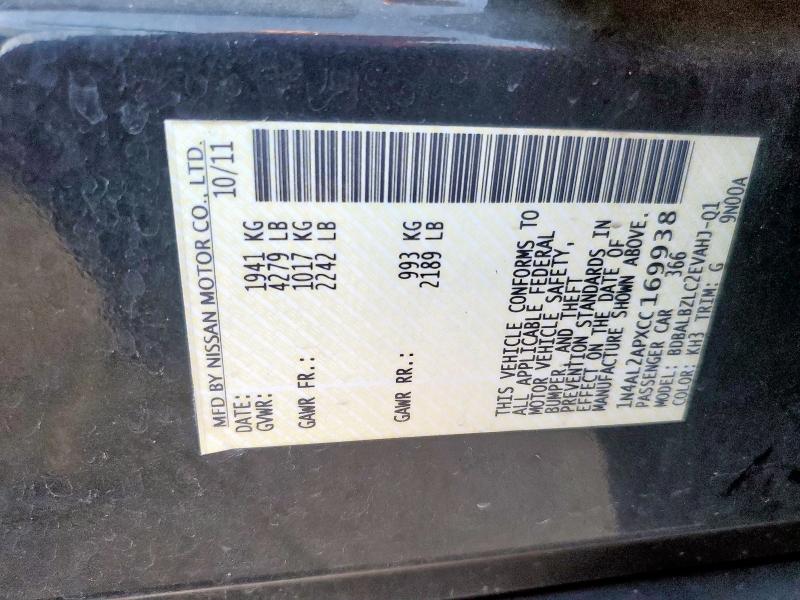 1N4AL2APXCC169938 - 2012 NISSAN ALTIMA BASE Czarny zdjęcie 13