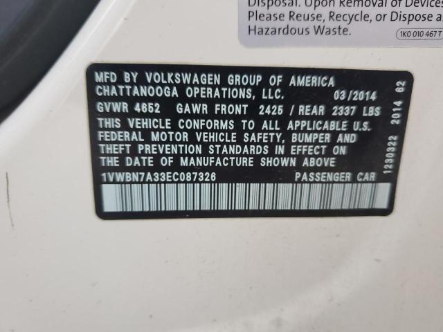 1VWBN7A33EC087326 - 2012 VOLKSWAGEN PASSAT SE WHITE photo 13