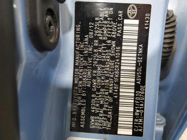 4T4BF1FK6CR241016 - 2012 TOYOTA CAMRY BASE 蓝色 照片 12