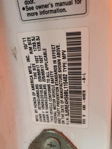 5J6RE4H59BL115482 - 2011 HONDA CR-V EX WHITE photo 13