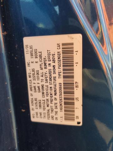 1HGCM72637A006649 - 2007 HONDA ACCORD EX BLUE photo 12