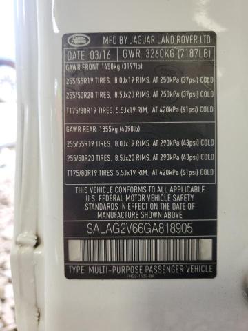 SALAG2V66GA818905 - 2016 LAND ROVER LR4 HSE WHITE photo 13