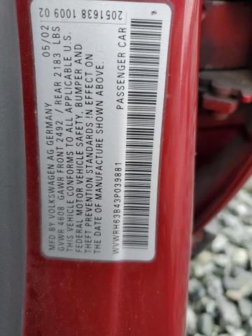 WVWRH63B43P039881 - 2003 VOLKSWAGEN PASSAT GLX Bordo foto 12