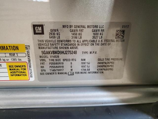 5GAKVBKD9HJ275248 - 2017 BUICK ENCLAVE Gümüş foto 14