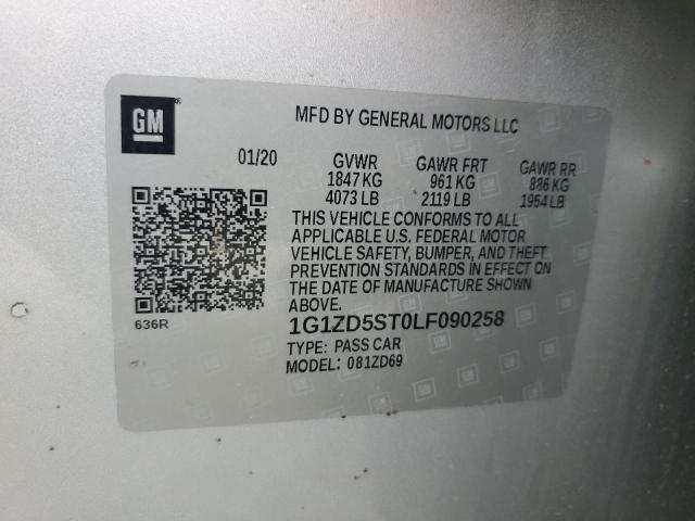 1G1ZD5ST0LF090258 - 2020 CHEVROLET MALIBU LT SILVER photo 12
