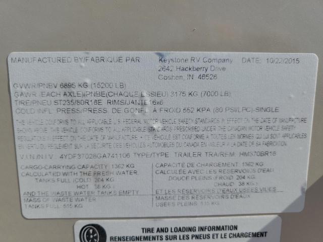 4YDF37028GA741106 - 2016 KUTB MONTANA 米色 照片 10