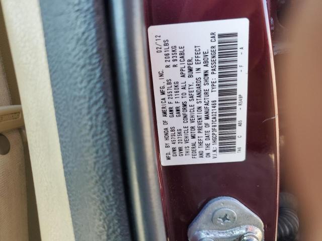 1HGCP3F87CA021466 - 2012 HONDA ACCORD EXL BURGUNDY photo 12