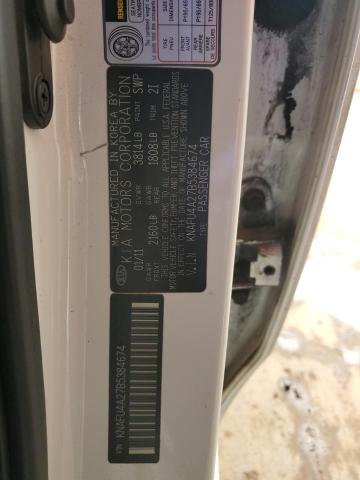 KNAFU4A27B5384674 - 2011 KIA FORTE EX WHITE photo 12