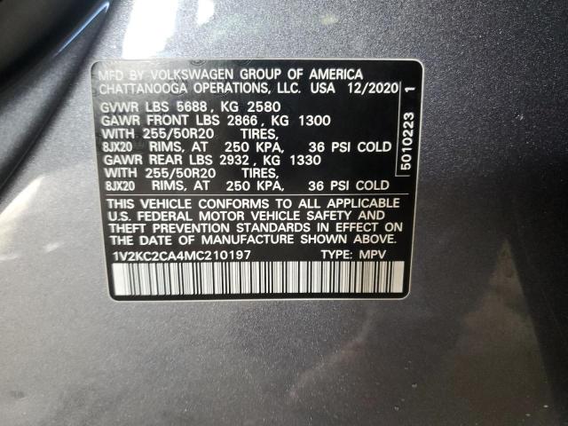 1V2KC2CA4MC210197 - 2021 VOLKSWAGEN ATLAS CROS SE GRAY photo 12