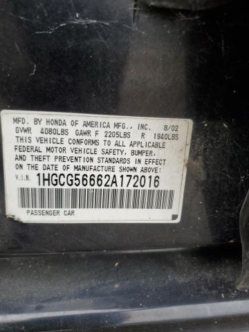 1HGCG56662A172016 - 2002 HONDA ACCORD EX 蓝色 照片 12