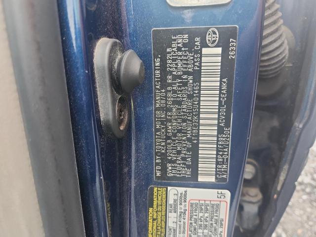 4T1BE32K15U401465 - 2005 TOYOTA CAMRY LE BLUE photo 12