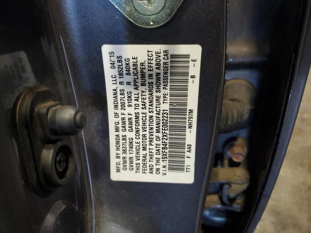 19XFB4F2XFE002231 - 2015 HONDA CIVIC HYBRID GRAY photo 12