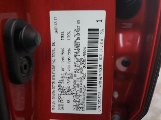 5TFAZ5CN0JX056284 - 2018 TOYOTA TACOMA DOUBLE CAB Червоний фото 12