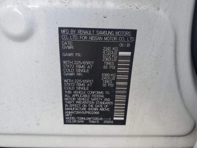 KNMAT2MV9JP602966 - 2018 NISSAN ROGUE S თეთრი ფოტო 13