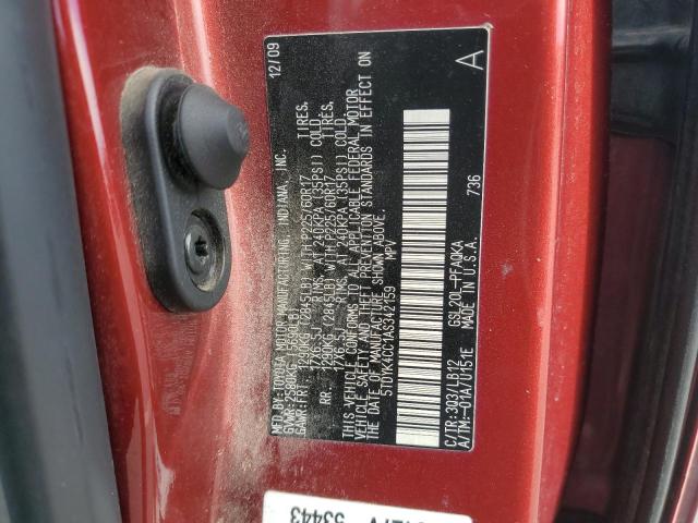 5TDYK4CC1AS342159 - 2010 TOYOTA SIENNA XLE RED photo 13