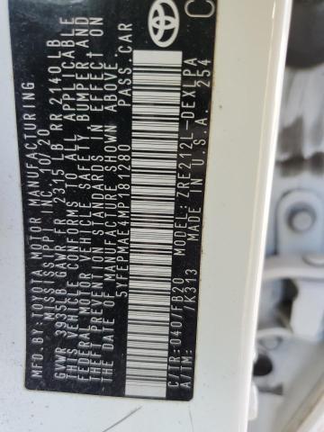 5YFEPMAE4MP181280 - 2021 TOYOTA COROLLA LE WHITE photo 12