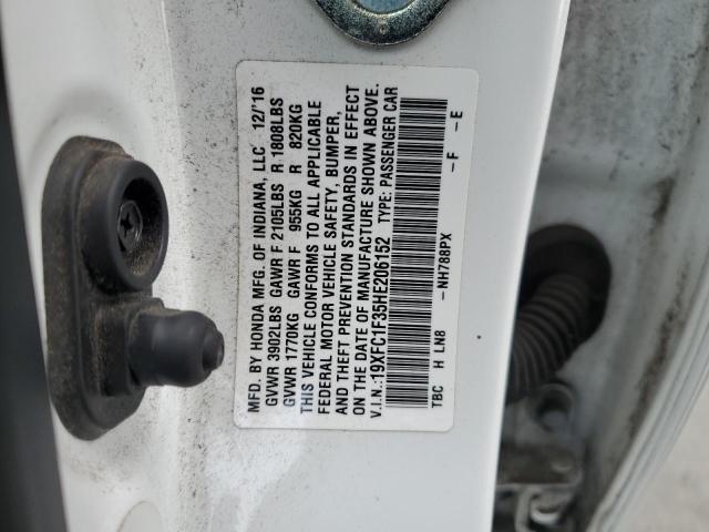 19XFC1F35HE206152 - 2017 HONDA CIVIC EX WHITE photo 12