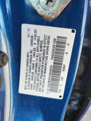 2HGFB2F51CH544723 - 2012 HONDA CIVIC LX BLUE photo 13