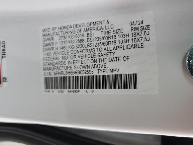 5FNRL6H66RB052595 - 2024 HONDA ODYSSEY EXL თეთრი ფოტო 13