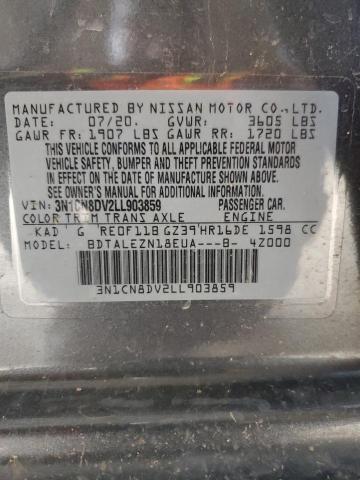 3N1CN8DV2LL903859 - 2020 NISSAN VERSA S ნაცრისფერი ფოტო 12