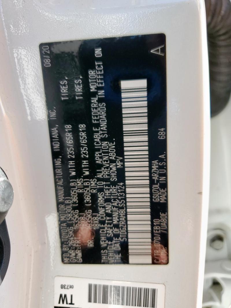 5TDGZRAH8LS513124 - 2020 TOYOTA HIGHLANDER XLE Weiß Foto 14