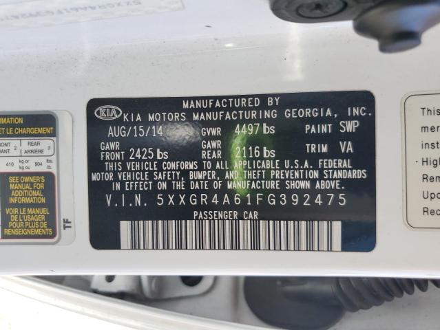 5XXGR4A61FG392475 - 2015 KIA OPTIMA SX WHITE photo 12