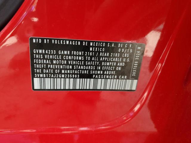 3VWB17AJ2GM235963 - 2016 VOLKSWAGEN JETTA SPORT წითელი ფოტო 12